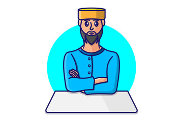 Illustration of a cute boy sitting with table cartoon vector white background