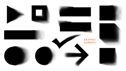 
Set of Grunge Halftone Graphic Elements. Blurry Geometric Shapes. Vector Illustration. - 572645576