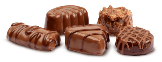 Delicious chocolate confection sweet fondants isolated, with minimum drop shadow