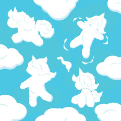 unicorns clouds white silhouette set, kid imagination sweet dreams vector Illustrations