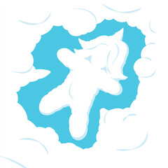 unicorns clouds white silhouette set, kid imagination sweet dreams vector Illustrations
