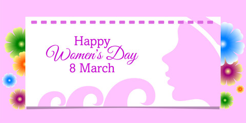 background with international women's day theme, woman silhouette, flower and paper as ornament.