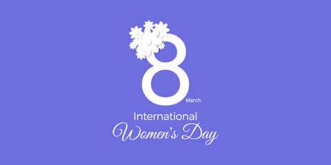 background with international women's day theme with light purple background, number 8 ornament and white flowers.