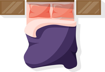 Bed, sofa, table.  Furniture top view. Colored icons for interior. PNG Illustration. Object and element for apartments, living room, bedroom, kitchen, bathroom. Floor plan