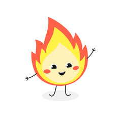 Cute merry cartoon fire flame character waving hand