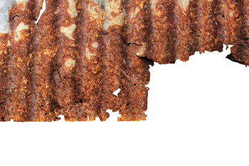 The old zinc for the wall is rusty and dirty isolated on white background.