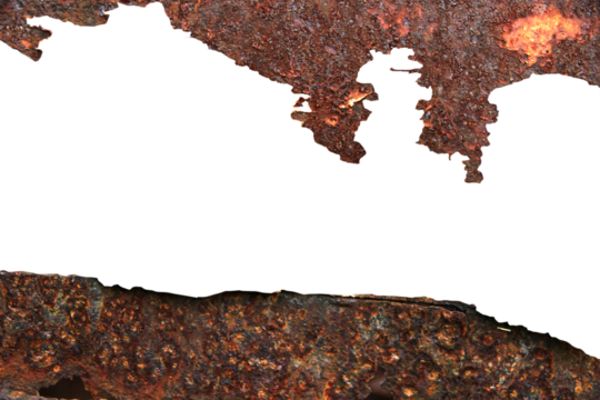 The old zinc for the wall is rusty and dirty isolated on white background.