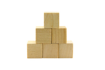 wooden toys, square wooden blocks isolated on white background.