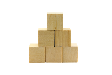 wooden toys, square wooden blocks isolated on white background.