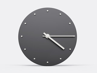 Simple clock gray 4:15 o clock quarter past Four o'clock Modern Minimal Clock. 3D illustration