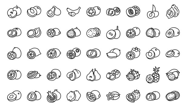Set of fruit outline icons 