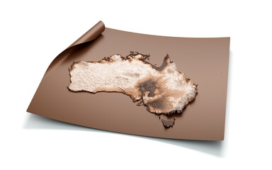 Map Of Australia Old Style Brown On Unrolled Map Paper Sheet, 3D illustration