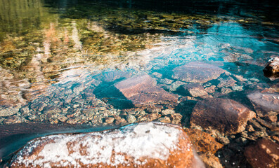 Awesome Sunny Day. Hiking Trail near famous Lake Popradske Pleso. Incredible mountains Scenery, Popular travel destination. High Tatras. Slovakia. Wonderful Nature Landscape in winter months.