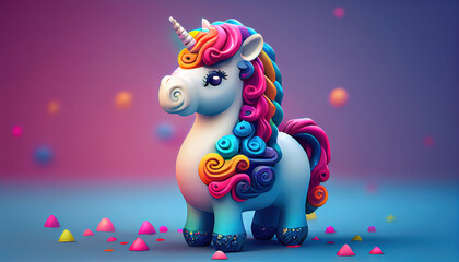 Naklejka premium Illustration of a little unicorn with a blurred background. Generative AI.