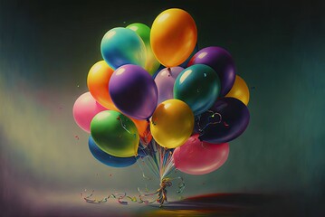 Composition of a bouquet of colorful balloons for a children's birthday party or other celebration. Generative AI