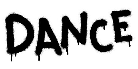 Spray graffiti word DANCE over white. Musical genre concept.