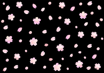 Fototapeta na wymiar 水彩和風の夜桜と花びらのちらし柄背景