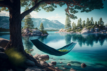 Relax and Recharge in a Generative AI-Created Natural Lake Paradise