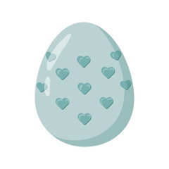 Easter egg on a background of bright flowers and leaves, isolated on a white background. This Easter egg is decorated with hearts. Hand-drawn. Vector illustration.