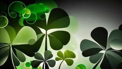 St. Patrick's Day abstract green background. Lucky Irish Four Leaf Clover, three-leaved shamrocks as holiday symbol. Generative AI