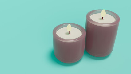 Obraz na płótnie Canvas two candles on a blue background. 3d rendering model
