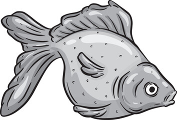 Underwater Marine Fish Cartoon Illustration in a Vector In Greyscale Black and White