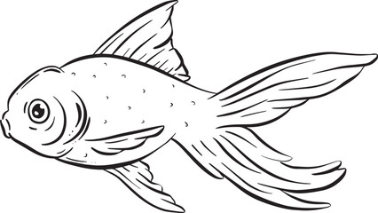 Underwater Marine Fish Cartoon Illustration in a Vector Outline Black and White 