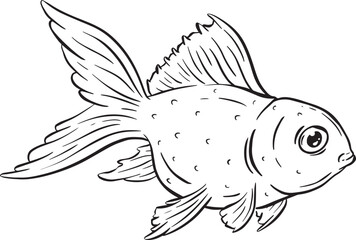 Underwater Marine Fish Cartoon Illustration in a Vector Outline Black and White 