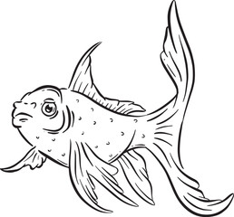 Underwater Marine Fish Cartoon Illustration in a Vector Outline Black and White 