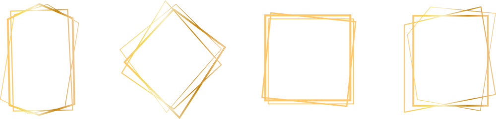 Set of geometric gold frame isolated on white.Golden Geometrical frames.Simple abstract golden frames.Set of luxury gold frames collection.Luxury gold borders for wedding invitation elements.