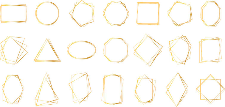 Set of geometric gold frame isolated on white.Golden Geometrical frames.Simple abstract golden frames.Set of luxury gold frames collection.Luxury gold borders for wedding invitation elements.