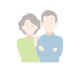Fototapeta premium 2人で一緒に笑顔で喜ぶ中年の夫婦、男女