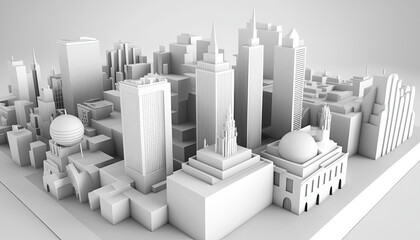 3d rendering of a white business city downtown