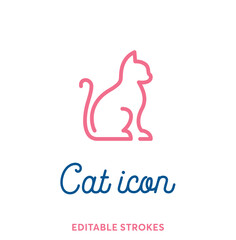 Cat outline icon isolated on white background. Minimal animal icon set, cute kitty. Kitten symbol with editable stokes for infographics or web use. Flat design cat silhouette. Pussy at the vet
