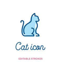 Cat outline icon isolated on yellow background. Minimal animal icon set, cute kitty. Kitten symbol with editable stokes for infographics or web use. Flat design cat silhouette. Pussy at the vet