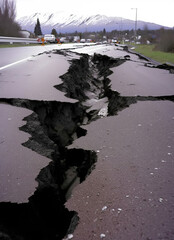 a road with a crack in the middle of it, earthquake, art illustration 