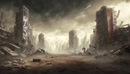 Fototapeta na wymiar Apocalypse, ruined city 