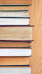 Old books on shelf. Ancient background