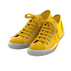 Sneakers yellow canvas shoes isolated on transparent background, PNG, Generative AI