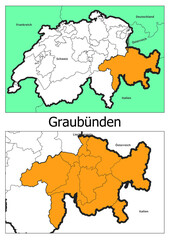 Obraz premium Schweiz Landkarte mit dem Kanton Graubünden Karte detailiert