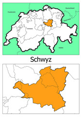 Obraz premium Schweiz Landkarte mit dem Kanton Schwyz Karte detailiert