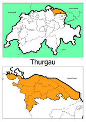 Schweiz Landkarte mit dem Kanton Thurgau Karte detailiert