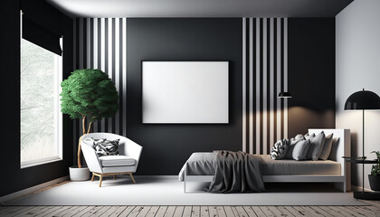 Modern room interior background, room mock up in modern style, empty wall mockup, generative, AI