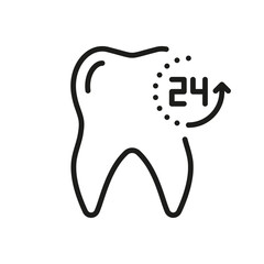 Dental Protection Line Icon. Freshness Tooth 24 Hours Linear Pictogram. Oral Care. Teeth Hygiene. Dentistry Outline Symbol. Dental Treatment Sign. Editable Stroke. Isolated Vector Illustration