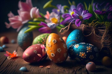Obraz premium Easter Eggs Generative AI 