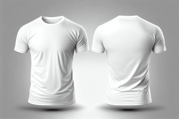Blank white T-shirt, mock up template, front and back view, isolated on white. T-shirt design presentation for print. Generative AI