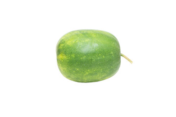 Fresh whole Winter melon green fruit put horizontal oval shape isolated on cutout PNG. Is local vegetable, herbaceous plant, vines. Is widely cultivated in Southeast Asia. East Asia, South Asia.	
