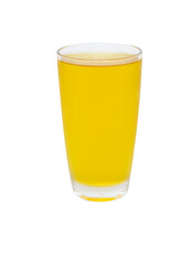 Tall glass of chrysanthemum flowers ice tea yellow isolated on cutout PNG. To drink to cure thirst add freshness to the body lower blood pressure. Chrysanthemum is a plant that originated in China.