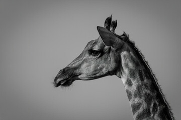 Fototapeta na wymiar Mono close-up of southern giraffe at dusk