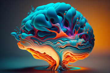 a brain with a vibrant and fluid shape, like a constantly evolving work of art that is never finished and always in motion Generative AI